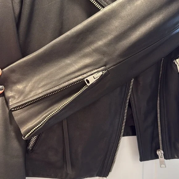 All Saints Dalby Slim Fit Leather Biker Jacket Womens UK 14, US 10, EU 42, black - Picture 6 of 8